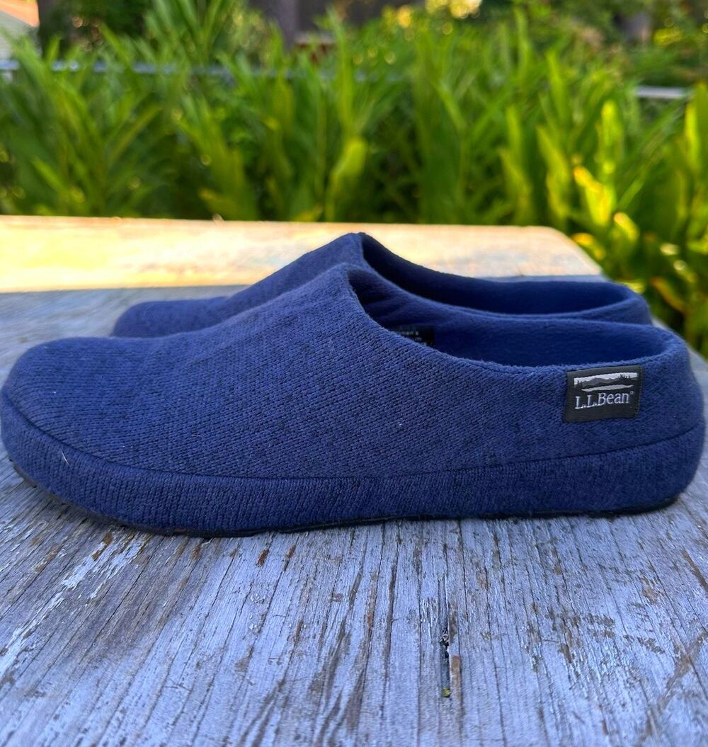 L.L.Bean Slippers Womens 8 M Casual Comfort Slip On Clogs Blue Fabric Flats